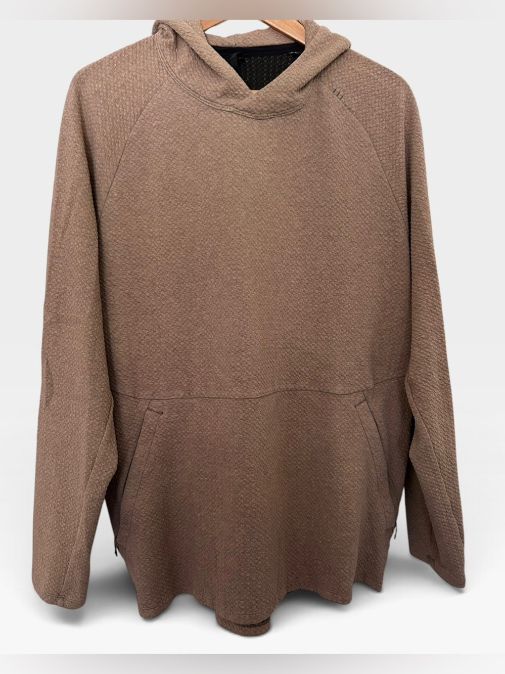 Lululemon At Ease Hoodie Textured Knit Sweatshirt XL Brown Hood Kangaroo Pocket